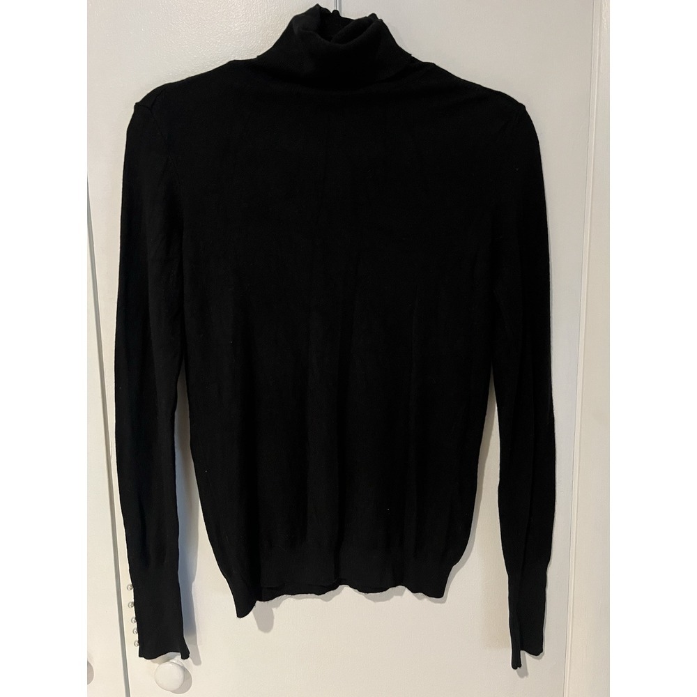 ee:some Sweater Womens‎ Small Black Turtleneck Pearl Detail Sleeves Ribbed